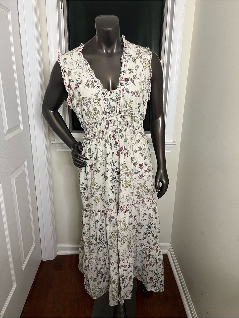 Max Studio White Floral V-Neck Maxi Dress